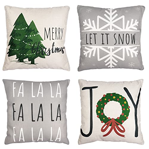 4Pcs Farmhouse Throw Pillows Cover Decorations Holiday Buffalo Plaid Xmas Tree Snowflake Pillow Covers 18×18 Winter Merry Christmas Decorations for Couch Home Sofa Cushion Covers Indoor Decor | The Storepaperoomates Retail Market - Fast Affordable Shopping