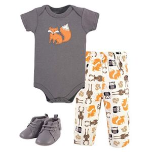 Hudson Baby Unisex Baby Cotton Bodysuit, Pant and Shoe Set, Boy Forest, 0-3 Months
