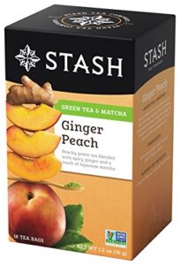 Stash Tea Ginger Peach Green Tea – Caffeinated, Non-GMO Project Verified Premium Tea with No Artificial Ingredients, 18 Count (Pack of 6) – 108 Bags Total