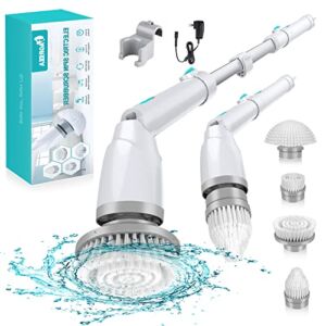 Electric Spin Scrubber, IAGREEA Cordless Power Shower Scrubber, Rotatable Adjustable Electric Cleaning Brush with 4 Replacement Brush Heads, Household Cleaning Tools for Bathroom Bathtub Tile Floor