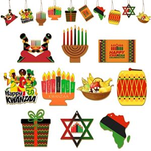 craftshou 30 Pcs Happy Kwanzaa Wooden Ornaments Kinara Hanging Wood Slices Decoration for Tree Wooden Tags with String for African Heritage Holiday Decoration and Supplies for Home