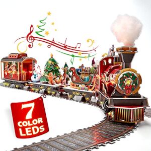 3D Puzzle for Adults Kids LED Christmas Train Sets for Under Christmas Tree, Musical Steam Santa Express Christmas Decorations with Lights, Christmas Decor Model Kit, Gifts for Women Men, 218 Pieces