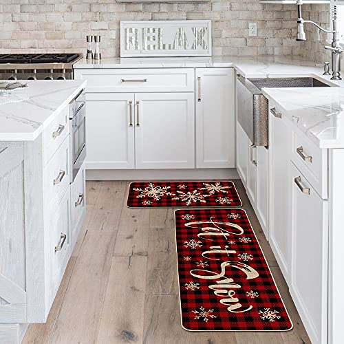Artoid Mode Buffalo Plaid Snow Decorative Kitchen Rugs Set of 2 , Let It Snow Xmas Winter Holiday Party Low-Profile Floor Mat Merry Christmas Decorations for Home Kitchen – 17×29 and 17×47 Inch | The Storepaperoomates Retail Market - Fast Affordable Shopping