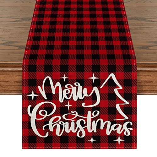 Artoid Mode Red and Black Buffalo Plaid Merry Christmas Table Runner, Seasonal Winter Xmas Holiday Kitchen Dining Table Decoration for Indoor Outdoor Home Party Decor 13 x 108 Inch | The Storepaperoomates Retail Market - Fast Affordable Shopping