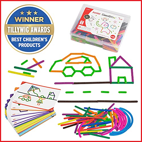 edxeducation Junior GeoStix – In Home Learning Toy for Early Math and Creativity – 200 Multicolored Construction Sticks – 30 Double-Sided Activity Cards – Geometric Manipulative | The Storepaperoomates Retail Market - Fast Affordable Shopping