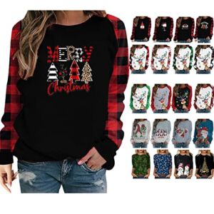 Women’s Ugly Christmas Sweatshirt Crewneck Funny Graphic Printed Buffalo Plaid Reindeer Shirts Xmas Pullover Top 2022 A-red