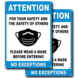 Attention Wear Mask, Your Safety and The Safety of Others Please Wear A Mask Before Entering, Sign Plastic, Mask Required Sign, No Mask, No Entry, Blue, 10″ x 7″