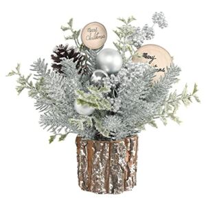 Super Holiday Small Christmas Tree, Artificial Mini Tabletop Christmas Tree Decorations with Christmas Ornaments, for Home Party Thankgivings Christmas Decor, Silver/White-Indoor.