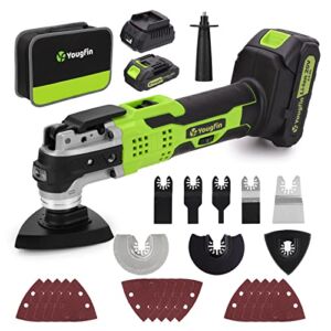 Yougfin Oscillating Multi-Tool Kit, 20V Cordless Oscillating Tool, 6 Variable Speed, 4.5° Oscillation Angle, Bright LED & Quick Change, Brushless Power Tools with 27 Pcs Accessories & Carrying Bag