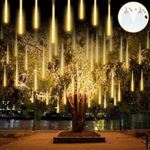 2-Pack Extendable Meteor Shower Christmas Lights Outdoor, 16 Tubes 384 LEDs Outdoor Tree Lights for Christmas Decorations Outdoor Yard Decor Garden Patio Holiday (Warm White)