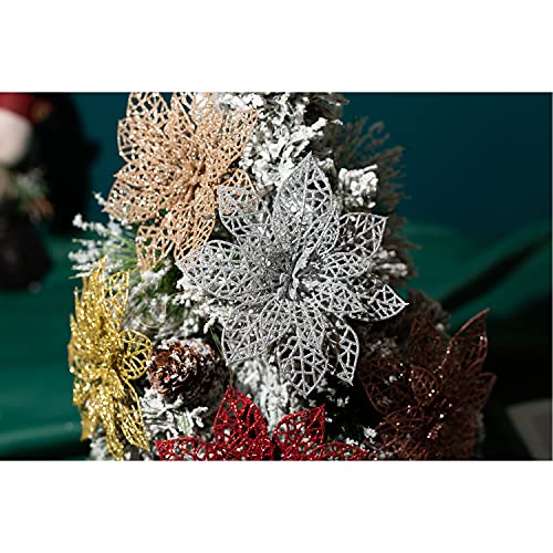 20 Pieces of 5.9 inch (15 cm) Christmas Tree Flowers, Artificial Wedding Christmas Poinsettia Flowers for Holiday Decorations, Glitter Artificial mesh Flower Christmas Tree Ornaments（Silver） | The Storepaperoomates Retail Market - Fast Affordable Shopping