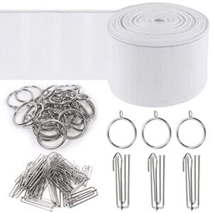 Keadic 41Pcs Curtain Accessory kit Contains 6 Yards 5.5 Meters Pleated Curtain Heading Tape, Stainless Steel 4 Prong Curtain Pleat Hook Clip and Curtain Rings with Eyelet for Home Decorate