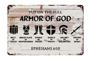 Funny Put on The Full Armor of God Metal Tin Sign Wall Decor, Farmhouse Rustic Christian Sign for Home Room Office Classroom Decor Gifts 8×12inches