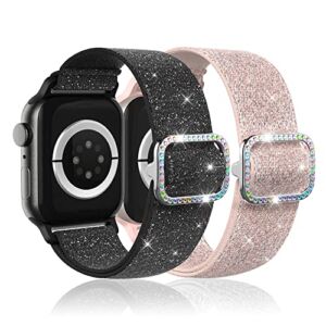 Yncamoo 2 Pack Stretchy Solo Loop Band Compatible with Apple Watch 38mm 40mm 41mm 42mm 44mm 45mm, Elastic Nylon Straps, Women Adjustable Braided Sport Band for iWatch Series 8 7 6 SE 5 4 3 2 1(2PB)