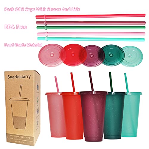 Tumbler with Straw and Lid,Water Bottle Iced Coffee Travel Mug Cup,Reusable Plastic Cups,Perfect for Parties,Birthdays,24oz-5 Pack (Rainbow Glitter(24oz) | The Storepaperoomates Retail Market - Fast Affordable Shopping