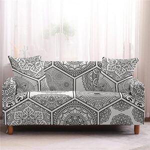 SHUCHANGLE Printed Sofa Cover – Ethnic Abstract Flowers Universal Stretch Couch Slipcover – Washable Non-Slip Furniture Protector for for Loveseats L-Shaped 3 Seater,Style E,2 Seater 145,185Cm