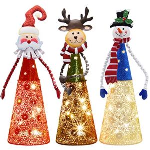ATDAWN Lighted Christmas Table Decorations, Set of 3 Indoor LED Lighting Santa Snowman Reindeer Xmas Holiday Party Tabletop Desk Ornament