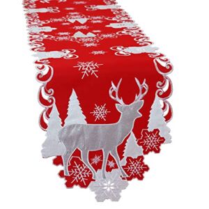 Simhomsen Embroidered Red Christmas Holidays Reindeer Table Runner (13 × 90 Inches)