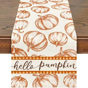 Siilues Thanksgiving Table Runner, Pumpkin Buffalo Plaid Fall Decorations for Home Seasonal Fall Thanksgiving Holiday Indoor Outdoor Dining Table Decorations (13″ x 72″)
