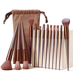 Bueuo Makeup Brushes Kit, Face Makeup Brushes Set Professional Foundation Brush Eyeshadow Brush Travel Makeup Brushes for makeup beginners and enthusiasts(Brown, 13 Piece)