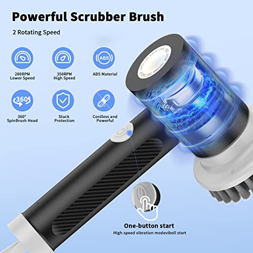 YEAHCO Electric Spin Scrubber, Shower Scrubber for Cleaning, Cordless Power Scrubber Handheld Electric Cleaning Brush for Household Use, Bathroom Scrubber for Bathtub Dish Floor Toilet Wall Kitchen | The Storepaperoomates Retail Market - Fast Affordable Shopping
