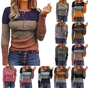 Womens Fall Fashion 2022 Henley Tops Long Sleeve Scoop Neck Tshirt Ribbed Knit Tunic Lace Tops Button Casual Slim Fit Blouses