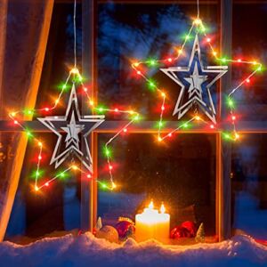Christmas Window Lights 2 Pack LED Battery Operated Christmas Window Decorations Lighted, Waterproof Christmas Lights Window Star Lights for Silhouette Home Holiday Xmas Tree Indoor Decor, Multicolor