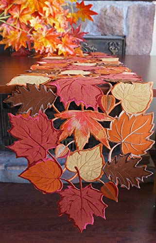 GRANDDECO Harvest Fall Table Runner 13″x36″, Cutwork with Applique Embroidered Maple Leaves Dresser Scarf Table Topper for Home Dinner Holiday Festival Decorations | The Storepaperoomates Retail Market - Fast Affordable Shopping