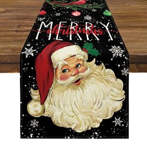 RIVONE Merry Christmas Santa Claus Table Runner,13 x 72 Inch Christmas Tree Winter Holiday Dresser Farmhouse Kitchen Dining Table Decorative Home Party Decor