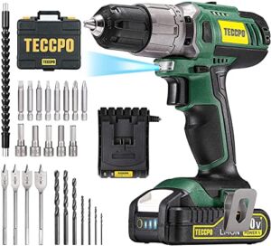 TECCPO Cordless Drill Set, 29Pcs Power Drill Set, Drill with 310 In-lbs, 2-Speed, 21+1 Torque Setting, 2.0Ah Battery & Fast Charger, Tool Kit with Drill, Drill Kit Tool Set for General Household