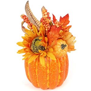 HAKACC Thanksgiving Artificial Pumpkin, 13.5 Inches Large Fake Pumpkin Faux Pumpkin for Crafts Fall Harvest Halloween Thanksgiving Table Centerpieces Decorations