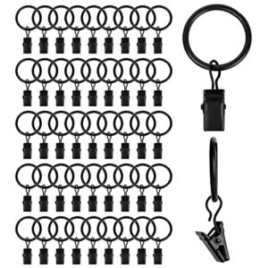HAOBAOBEI 45Pcs Metal Curtain Rings with Clips, Rustproof Curtain Hangers Clips, Drapery Clips with Rings, Drapes Rings for 1 inch Interior Diameter of Curtain Rod Decorative Hangers (Black)