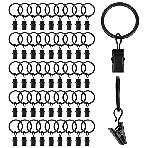 HAOBAOBEI 45Pcs Metal Curtain Rings with Clips, Rustproof Curtain Hangers Clips, Drapery Clips with Rings, Drapes Rings for 1 inch Interior Diameter of Curtain Rod Decorative Hangers (Black) | The Storepaperoomates Retail Market - Fast Affordable Shopping