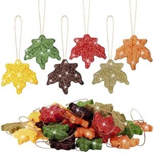 36 Pcs Thanksgiving Halloween Glitter Maple Leaves Pumpkin Mini Hanging Fall Leaves Artificial Colorful Foam Pumpkin Ornaments for Halloween Garland Thanksgiving Day Party, Maple