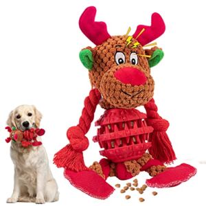 Christmas Squeaky Dog Toys, Tough Dog Toys for Aggressive Chewers, Cute Interactive Stuffed Dog Chew Toys for Large Medium Small Dogs (Elk)