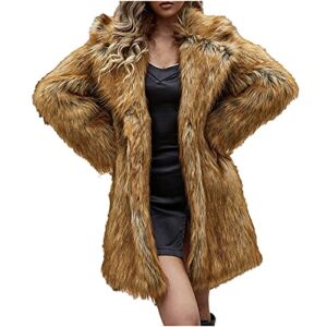 Women’s Fur & Faux Fur Jackets & Coats Warm Winter Oversized Shaggy Cardigan Lapel Long Sleeve Fluffy Outerwear Brown