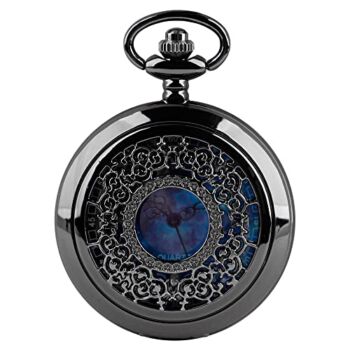 Exquise Starry Blue Hollow Case Quartz Pocket Watch Roman Numerals Retro Watches Souvenir Gift for Men Women | The Storepaperoomates Retail Market - Fast Affordable Shopping