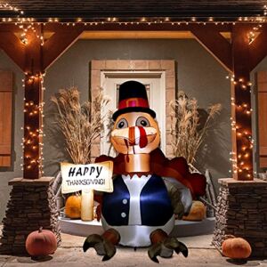Kurala 6 FT Thanksgiving Inflatable Happy Turkey with Warm White LED Lights, Cute Thanksgiving Day Gift Box for Indoor, Outdoor, Party, Yard, Garden, Lawn Blow Up Holiday Decoration