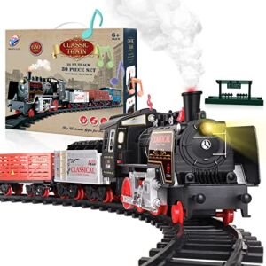Train Sets – TiopLior Electric Train Toys for Boys Girls with Steam Locomotive Engine, Cargo Car & Track, Battery Christmas Toddlers Train Set with Smoke, Lights & Sound for 2 3 4 5 6 7 8+ Year Old