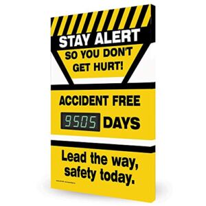 ComplianceSigns.com Stay Alert So You Don’t Get Hurt! Accident Free Digital Safety Scoreboard, 28×20 inch Aluminum