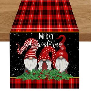 Merry Christmas Red Buffalo Plaid Gnome Table Runner 108 Inches Long Xmas Dining Table Decoration for Kitchen Holiday Wedding Party Indoor Outdoor Decor
