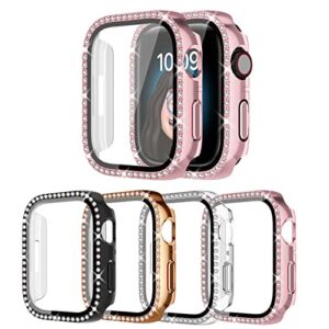 Bling Cover for Apple Watch Series 8/Series 7 41mm, 4-Pack Screen Protector Diamonds Rhinestone Protective Frame Glitter Case Replacement for iWatch Series 8/Series 7 41mm Women