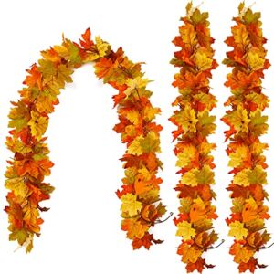 3 Pack 【Upgrade Length】 7FT Fall Maple Leaf Garland, Anna’s Whimsy Artificial Maple Garland, Hanging Vine Garland Artificial Autumn Vines for Home Wedding Fireplace Party Thanksgiving Indoor Decor