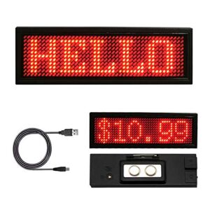 LED Name Badge for Business, USB Programming Digital Display 44 x 11 Pixels Use Rechargeable LED Card Screen for Bar Hotel Party Supermarket School and Restaurant