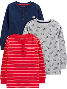 Simple Joys by Carter’s Baby Boys’ Long-Sleeve Shirts, Grey/Navy/Red, Stripe, 12 Months