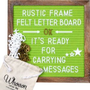 Rustic Wood Frame Lime Felt Letter Board 10×10 inch. Precut White & Gold Letters, Script Cursive Words, Wood Stand, Scissors. Changeable Letter Board Sign for Baby Announcement. First Day Of School Message Board