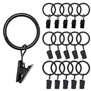 42 Pack Curtain Rings with Clips 1Inch Interior Diameter Strong Metal Decorative Drapery Window Curtain Ring Hooks with Clip Rustproof, Black