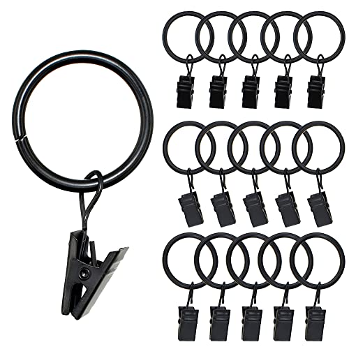 42 Pack Curtain Rings with Clips 1Inch Interior Diameter Strong Metal Decorative Drapery Window Curtain Ring Hooks with Clip Rustproof, Black | The Storepaperoomates Retail Market - Fast Affordable Shopping