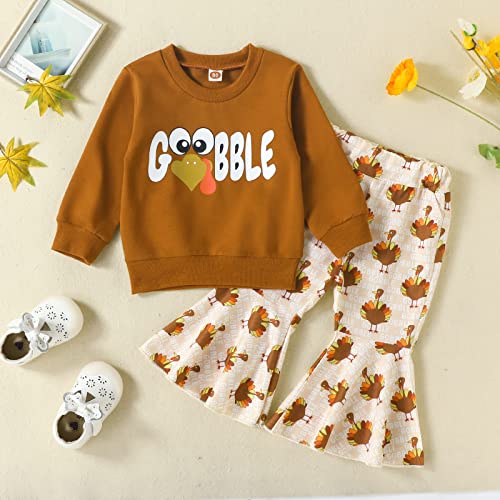 Infant Toddler Baby Girl Thanksgiving Outfit Gobble Turkey Long Sleeve Sweatshirt Bell-Bottomed Pants Set 2Pcs Clothes (P Thanksgiving Outfit,6-12 Months) | The Storepaperoomates Retail Market - Fast Affordable Shopping