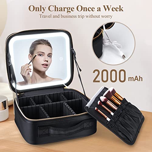 Travel Makeup Case With Lighted Mirror 3 Color Setting, Cosmetic Makeup Train Case with Adjustable Dividers Makeup Storage For Women, Makeup Accessories & Tools Case , Rechargeable,Waterproof | The Storepaperoomates Retail Market - Fast Affordable Shopping